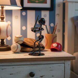 Nuts & Bolts Metal Baseball Player Figurine Table Decoration Home Decor Man Cave